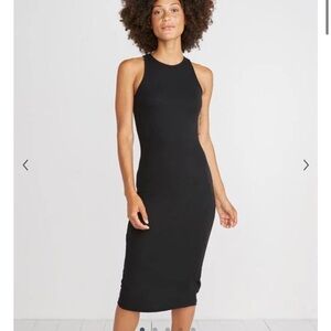 MARINE LAYER Lexi Daytime Dress in Black Rib Micromodal Stretch Fitted Sz S NEW